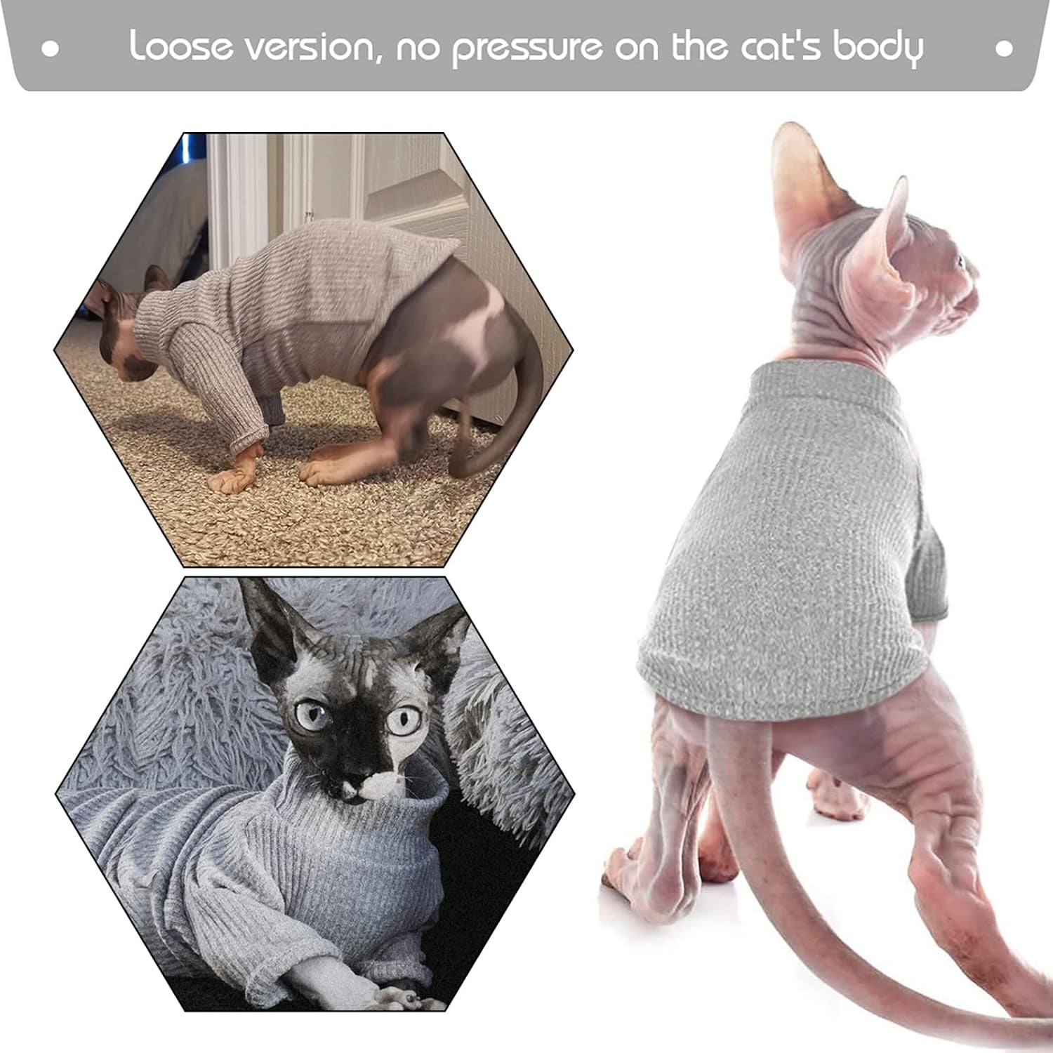 Sphynx Hairless Cats Shirt Pullover Kitten T-Shirts, Breathable Cat Wear Turtleneck Sweater Adorable Cat'S Clothes Vest Pajamas Jumpsuit