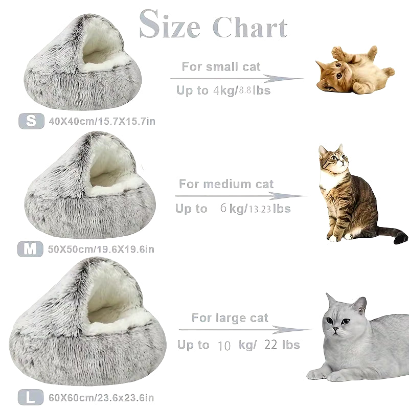 Winter Long Plush Pet Cat Bed round Cat Cushion House Warm Cat Basket Cat Sleep Bag Cat Nest Kennel 2 in 1 for Small Dog Cat